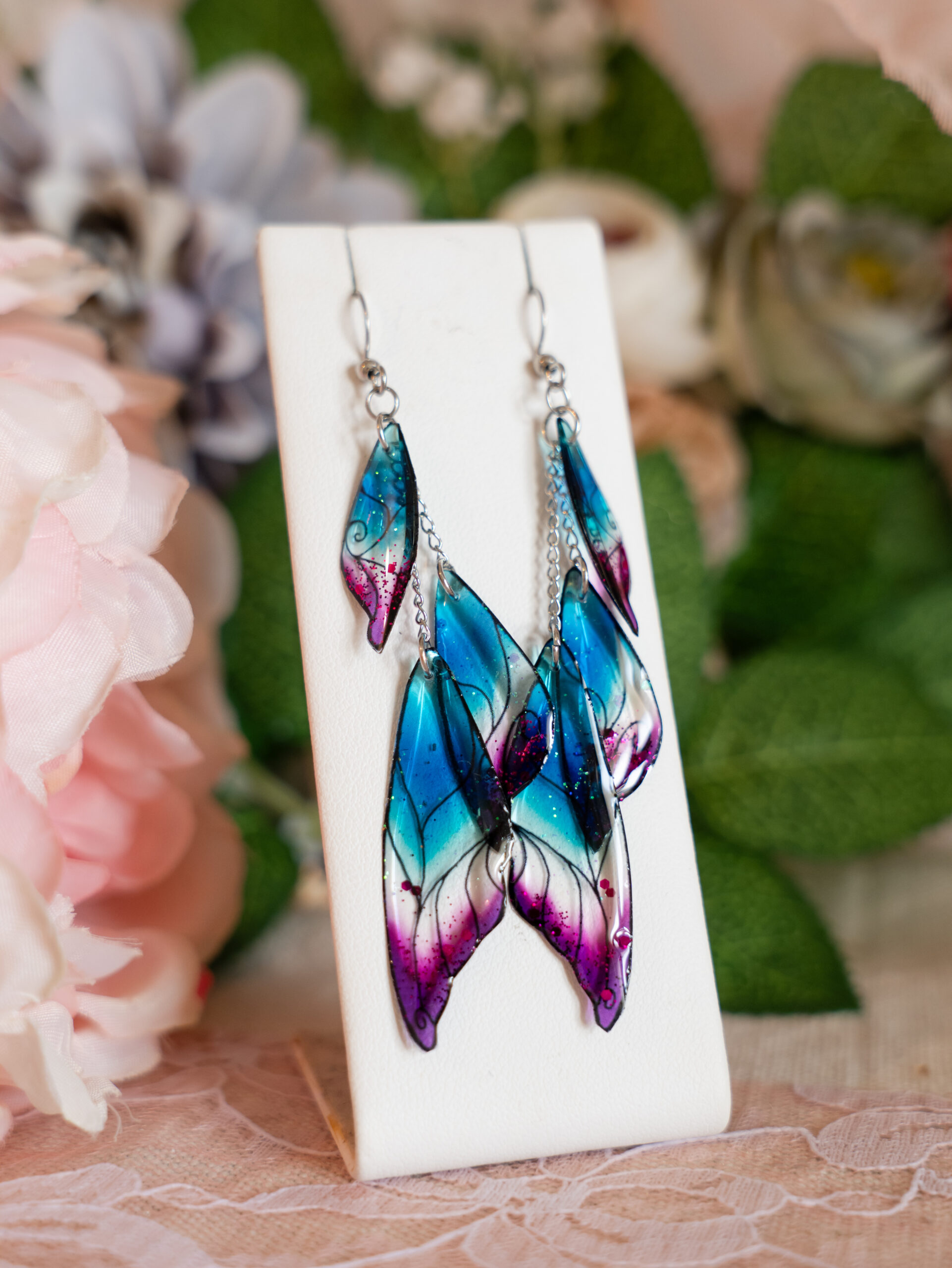 Pendantes Sylphe bleu / fushia – Image 2