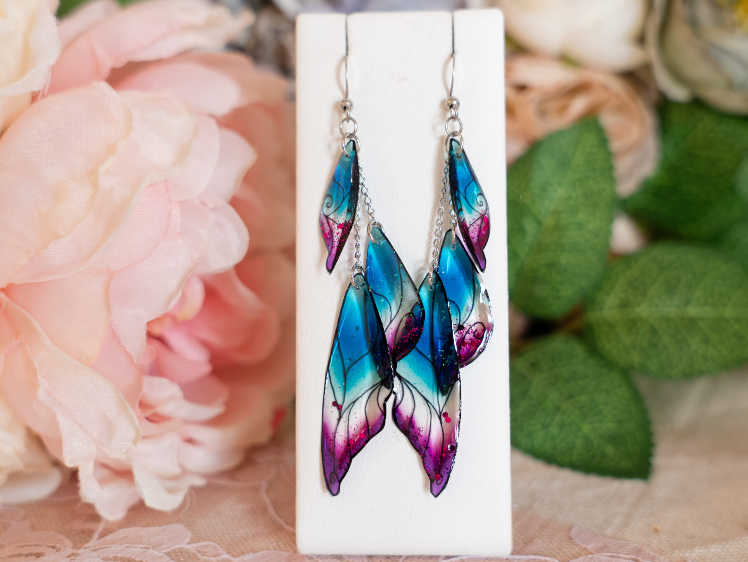 Pendantes Sylphe bleu / fushia